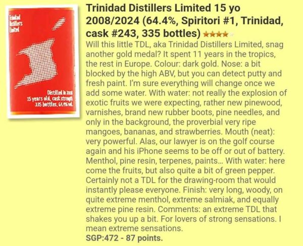 Rhum Trinidad TDL 2008 Heavy 15 ans 64,4% – Image 2